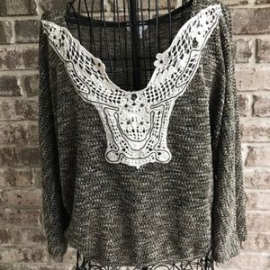 JULE Boho Top Crochet Embellished Neckline Retro
